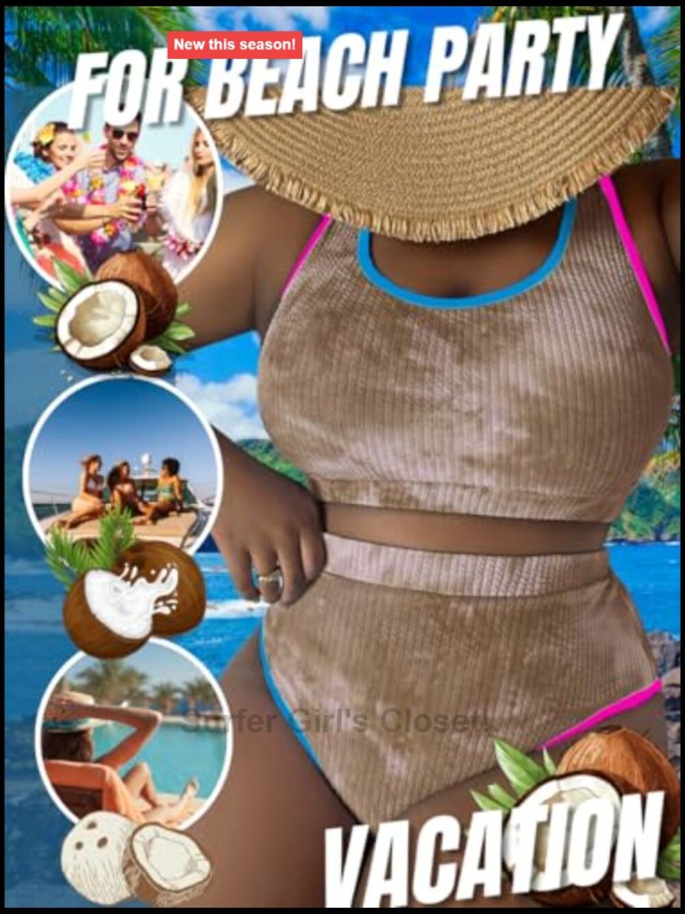 Plus Size High Waisted Bikini Set Tank Top Ribbed - Picture 4 of 6